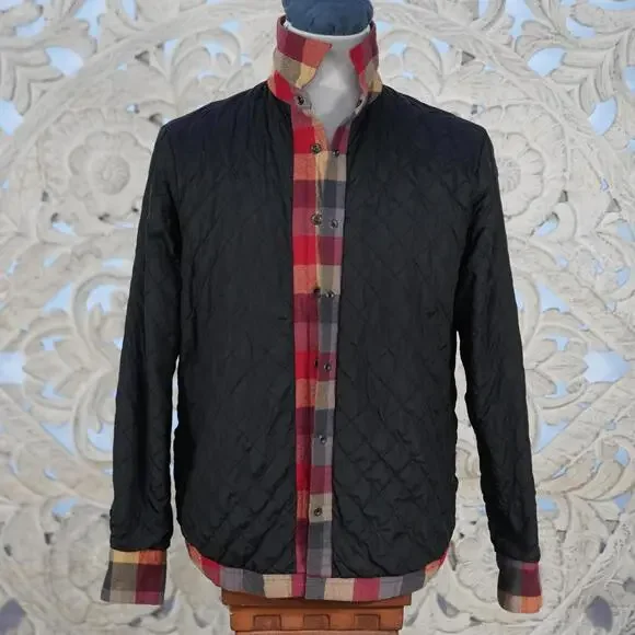 The North Face Plaid Quilted lined Flannel Shirt Jacket S Red Gray Tan Snap - Picture 8 of 8